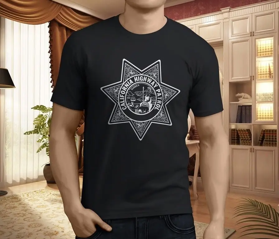 Новый California Highway Patrol электроэнергии чип печать Для мужчин черный футболка