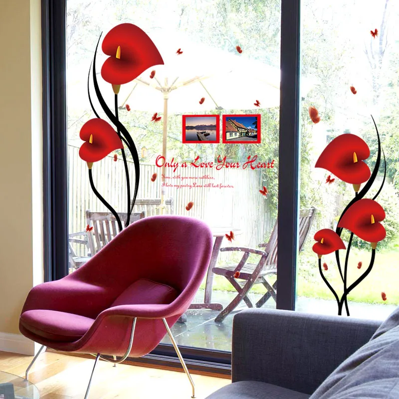 [Fundecor] настенные наклейки с красной утренней славой, домашний декор для гостиной, спальни, домашние художественные наклейки с цветами, diy фрески, самоклеющаяся пленка