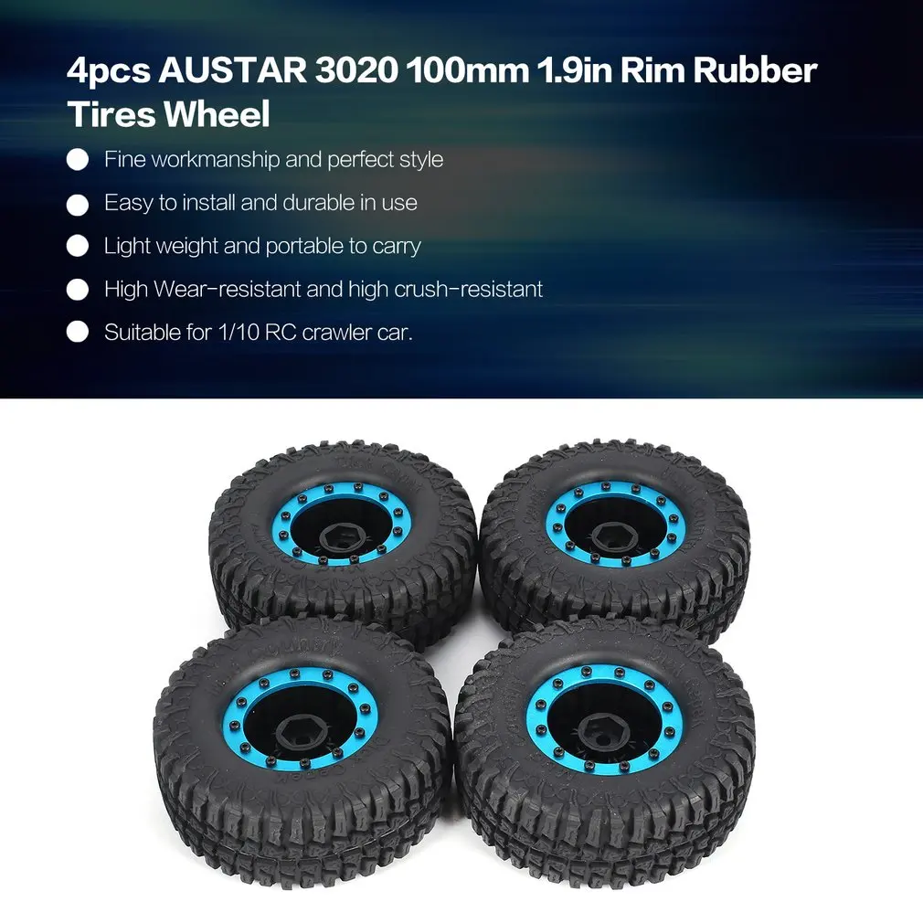 

4pcs AUSTAR 3020 110mm 1.9in Metal Rim Rubber Tyre Tires Beadlock Wheel Set for CC01 RC4WD D90 1/10 RC Crawler Car Model