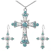 Массивное ожерелье для женщин, колье, цветок Иисуса, христианская религия, ювелирное изделие, кристалл, крест, подвеска, ожерелье, серьги, наборы