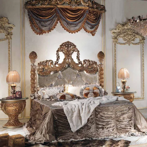 European Style Luxury Imperial Wood Carved Bedroom Set Top Quality
