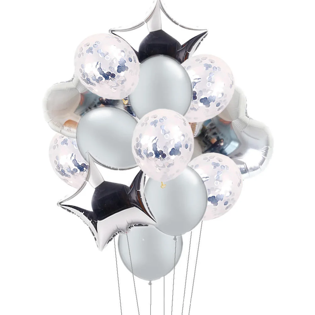 

14pcs/set Valentine Balloons Kit Sequin Star Shape Silver Latex Foil Balloons Set for Wedding Bridal Shower