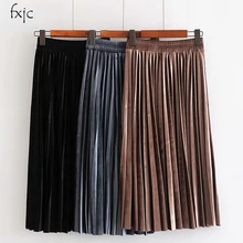 Осенне-зимняя женская новая модная элегантная офисная и бархатная плиссированная юбка 3 цвета код модная юбка P150