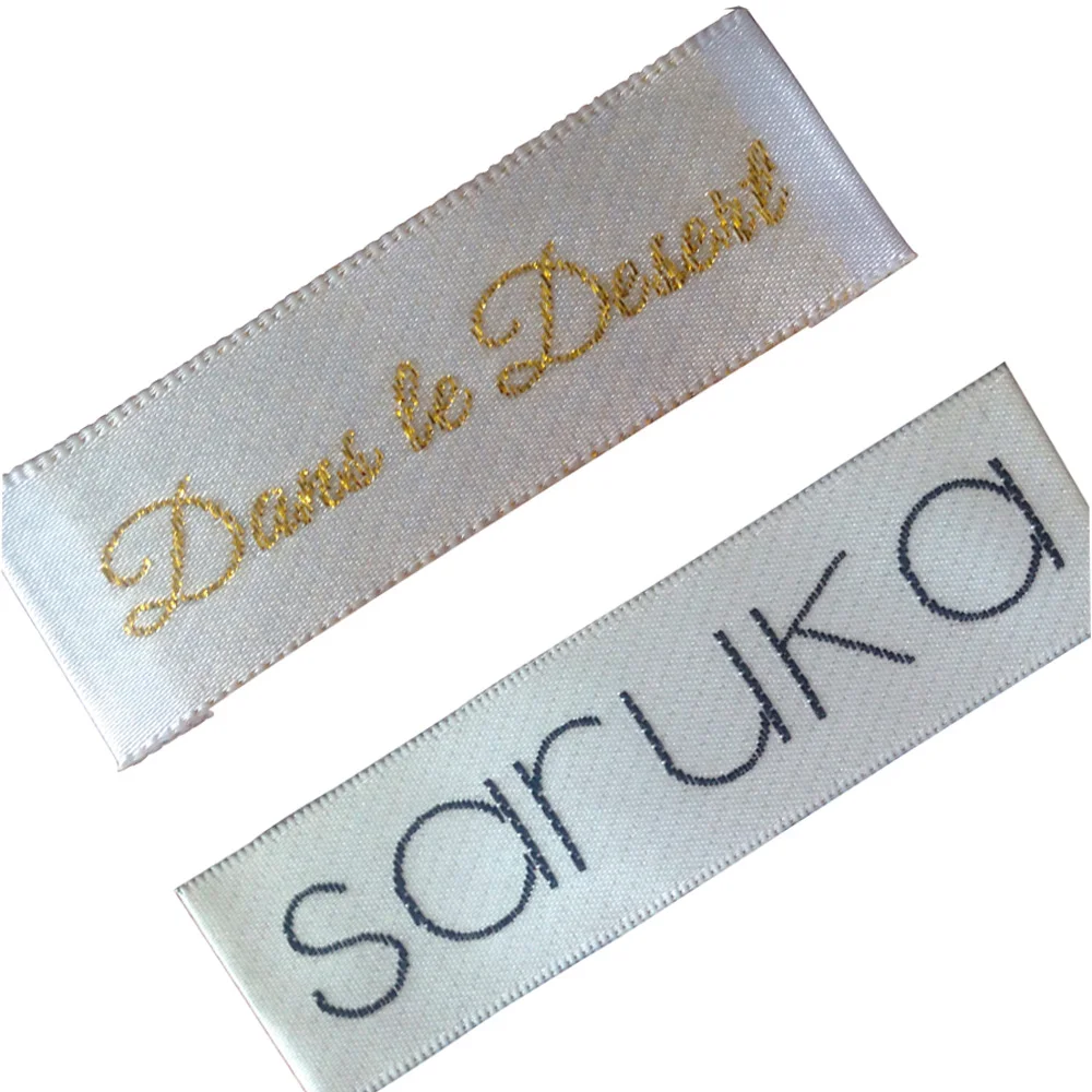 

customized satin woven labels for clothing silk garment tags gold metal logo custom embroidered label handmade fabric tag