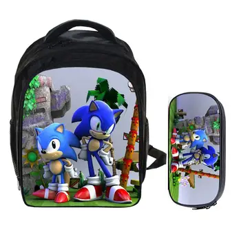 

13 Inch Cartoon Super Mario Bros Sonic Kids Backpack Kindergarten School Bag Children Backpack Girls Boys Mochila Pencil Bag Set