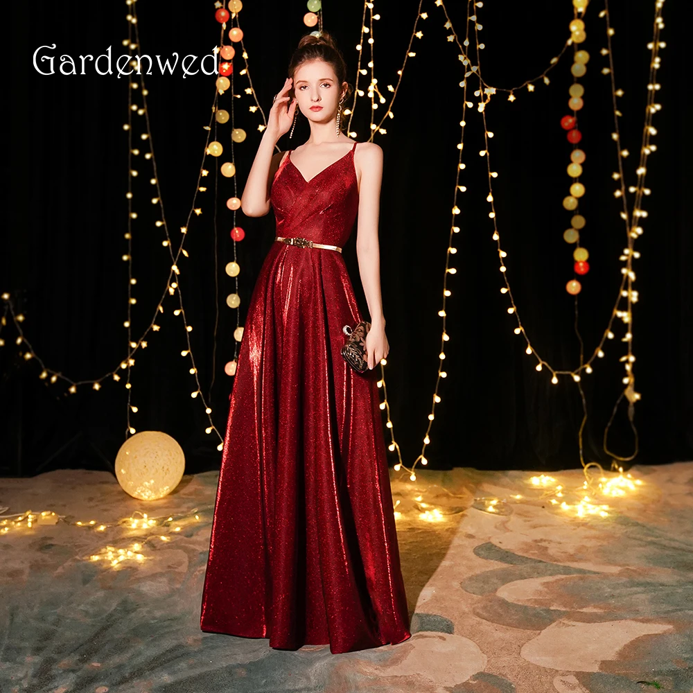

Gardenwed Simple Dark Red Formal Evening Dresses 2019 Long V Neck Evening Gowns Formal Dresses robe de soiree Prom Dress Party
