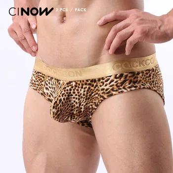

2 Pcs / Pack New Sexy Leopard men's underwear briefs young tide pouch breathable low waist briefs