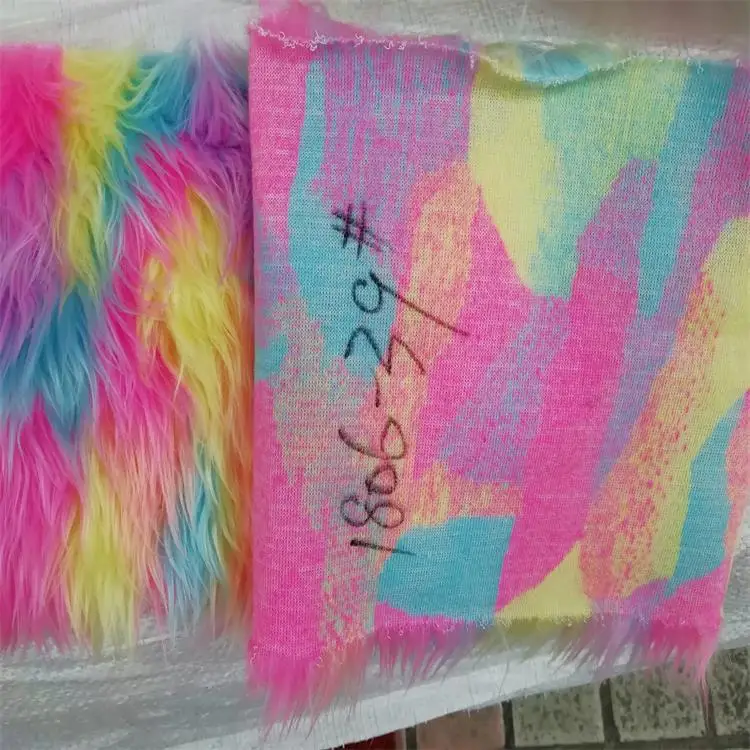 Многоцветный жаккард из искусственного меха, плюшевая ткань, радужные флисовые наушники, сумочка-игрушка конский волос ткань(40mmpile long