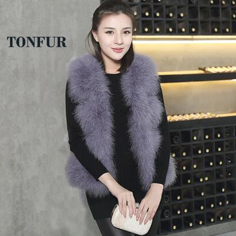 

2019 Classical Factory Low Discount Genuine Natural Ostrich Feather Fur Vest Women High Brand Fashion Gilet TSR116