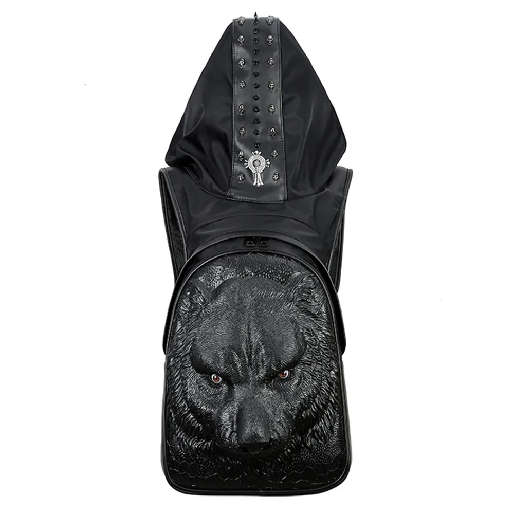 

Rivet Backpack with Hat Dog Head Super Cool Daypack PU Mochila