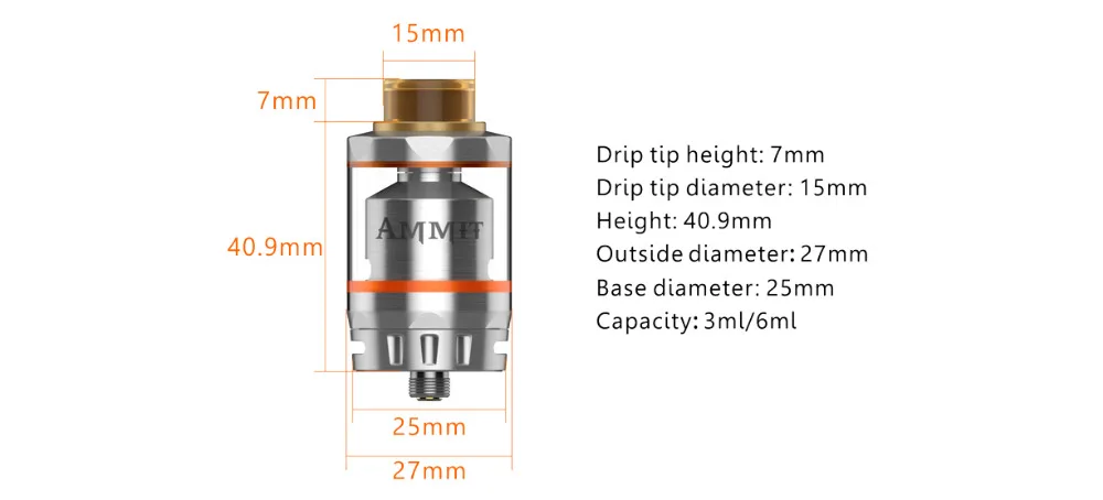 Original Geekvape Ammit dual coil version 3ml 6ml Ammit RTA Atomizer Supports both dual & single coil for E Cigarettes Box Mod 016
