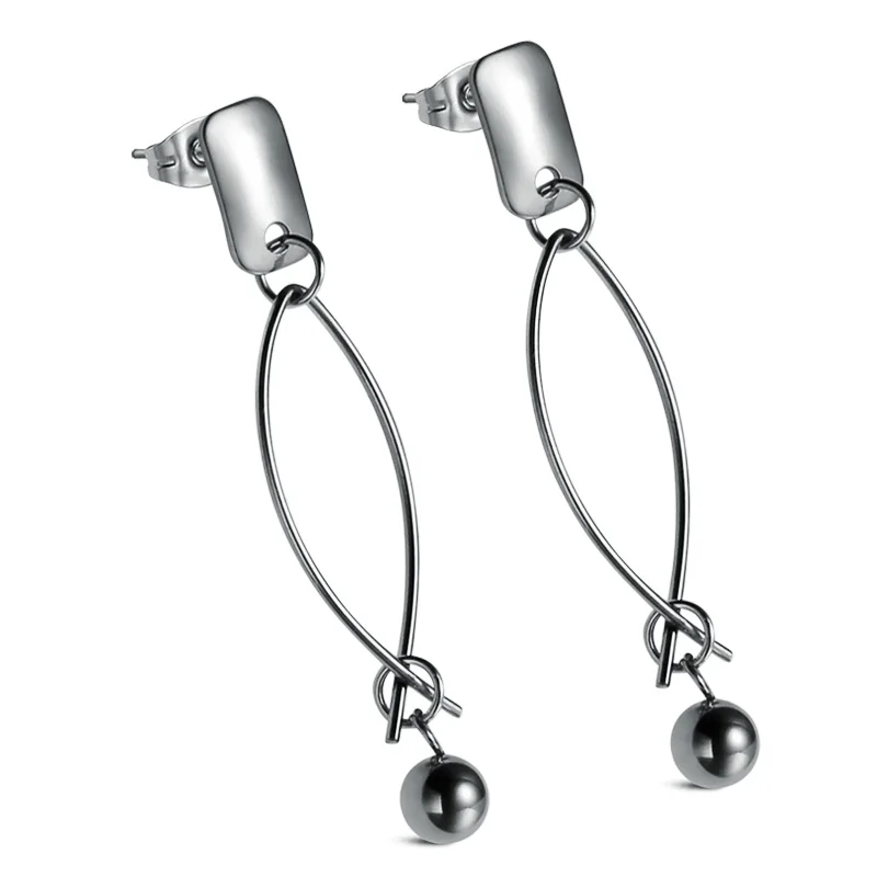 

Top Fashion Handmade Earrings For Women Silver Color Stainless Steel Earrings Dangle Drop Beads Ball Wedding Jewelry 2018 (A631)