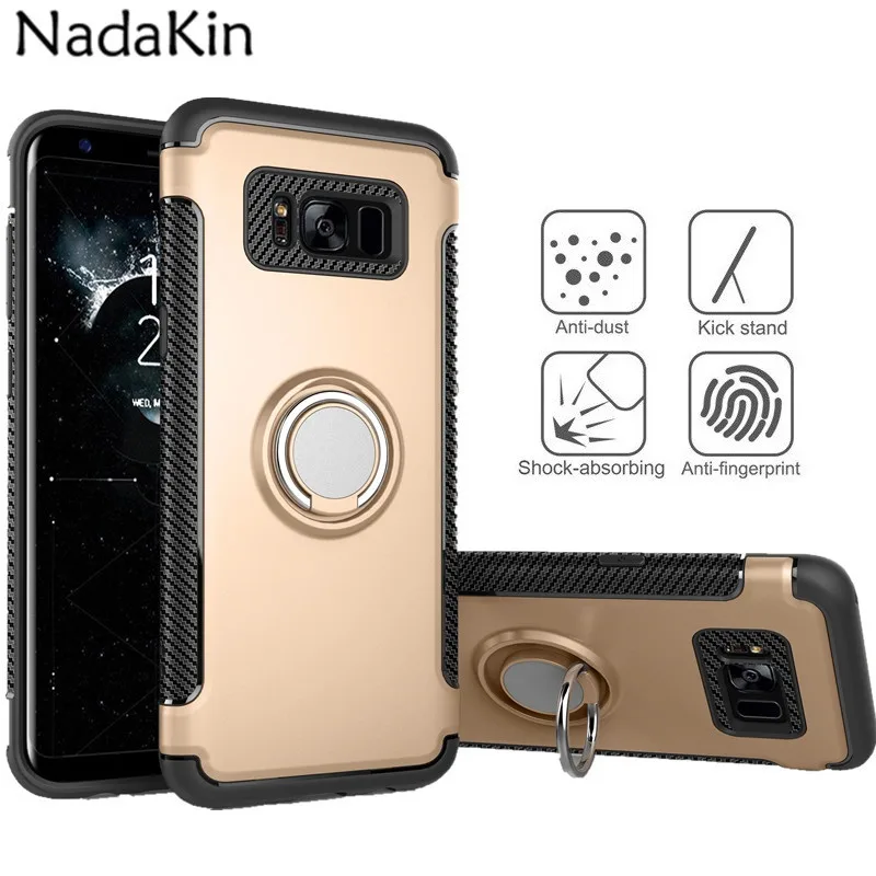 

Case for Samsung Galaxy S7 Edge S8 S9 Plus Note 8 Car Holder Magnetic Suction Ring Bracket Shockproof Rugged Armor Back Cover