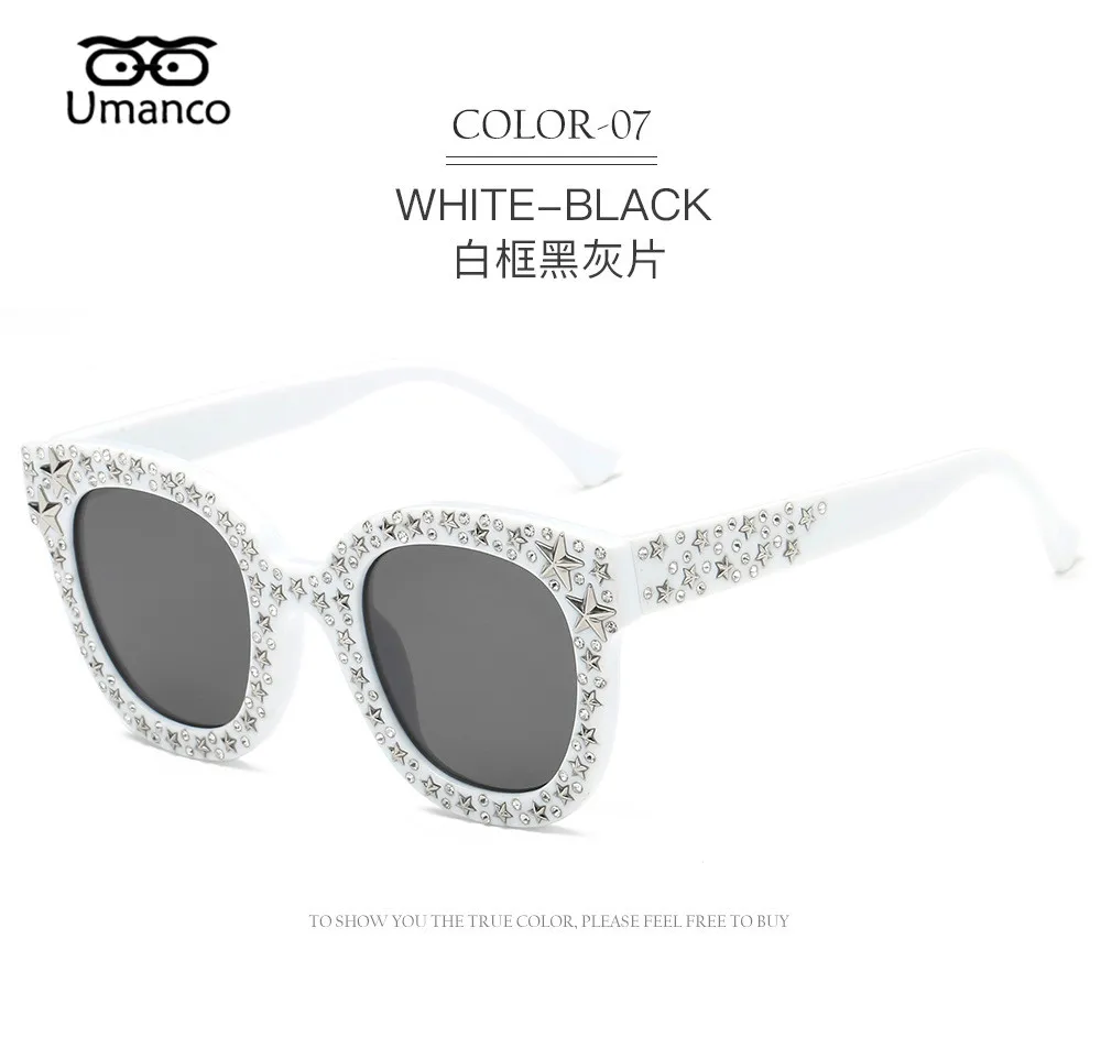Umanco НОВЫЕ шикарные Звездные Солнцезащитные очки со стразами, женские зеркальные круглые линзы, брендовые дизайнерские модные дорожные очки - Цвет линз: 07