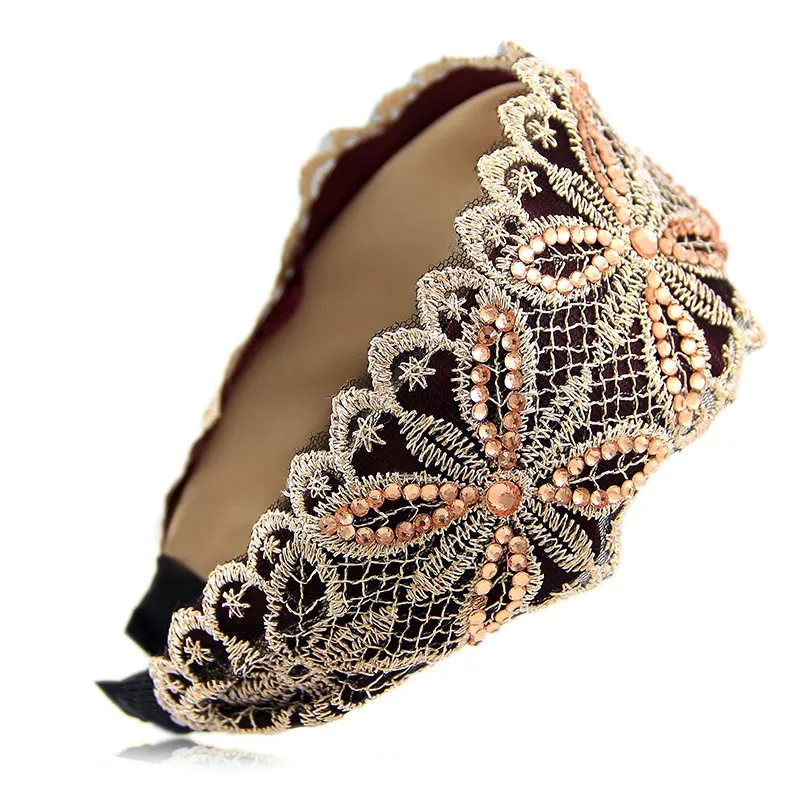 Skup Koreańska nowa koronkowa opaska Rhinestone dla kobiet akcesoria do włosów kwiat europa modne kwiatowe opaski do włosów luksusowe nakrycia głowy księżniczka