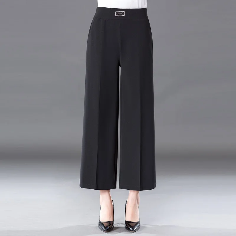 

2019 middle-aged large size 5XL women's spring summer wide leg pants middle-aged loose Elastic waist casual pants