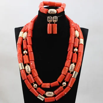 

Splendid Coral Wedding Jewelry Sets for Brides Women African Beads Jewelry Set Fashion Jewelry Sets Free Shipping QW1044