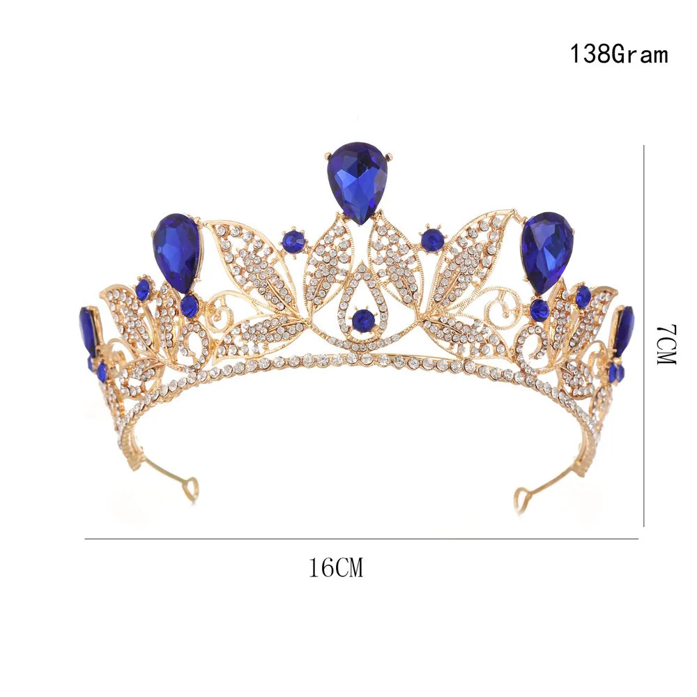 Королевский Синий Кристалл короны Серебро Золото невесты диадема мода королева для свадьбы корона театрализованный головной убор Свадебная вечеринка украшения для волос - Окраска металла: H 16.5X6.5CM