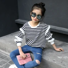 5 6 7 8 9 10 11 12 13 Years T-shirt Girl Spring Wear Striped Long Sleeve T Shirt Girls Shirts 2017 Childrens Clothes Teen