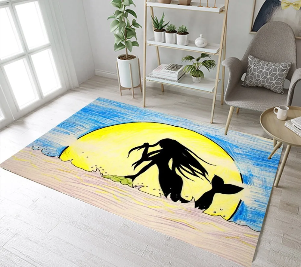 Shadow Sexy Русалка желтый закат море Крытый детские коврики гостиная подушка для пола кухня области ковры ванная комната Нескользящие коврики