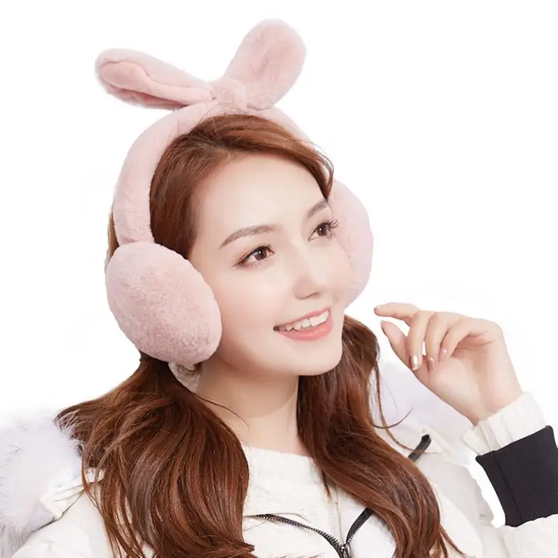 Элегантный кролика зимние меховые наушники для Для женщин теплые наушники ухо гетры подарки для девочек охватывают уши модный бренд