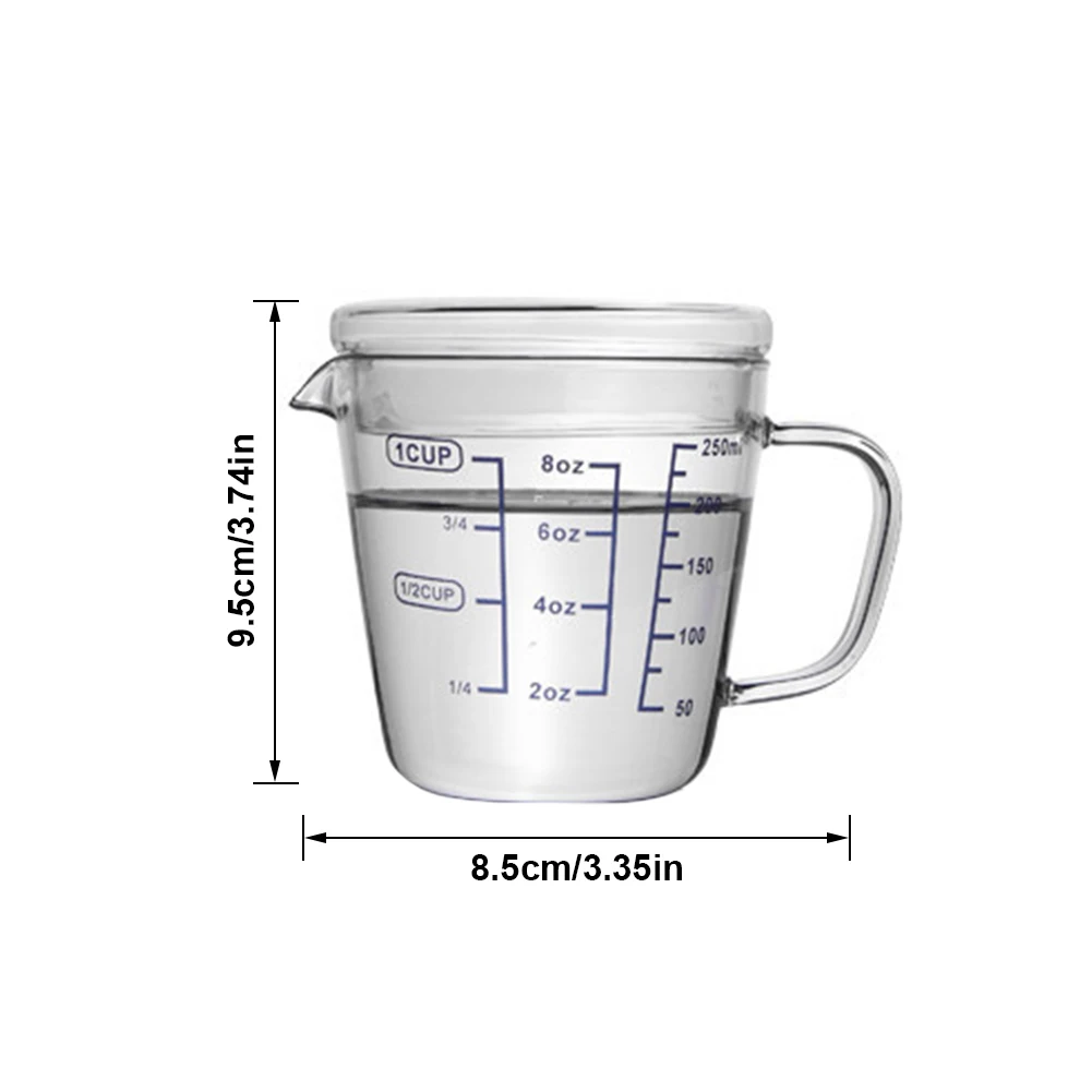 Стеклянный мерный стакан для воды, молока, яичного желтка, измерительный стакан, термостойкая чашка с крышкой, измерительный инструмент для кухни