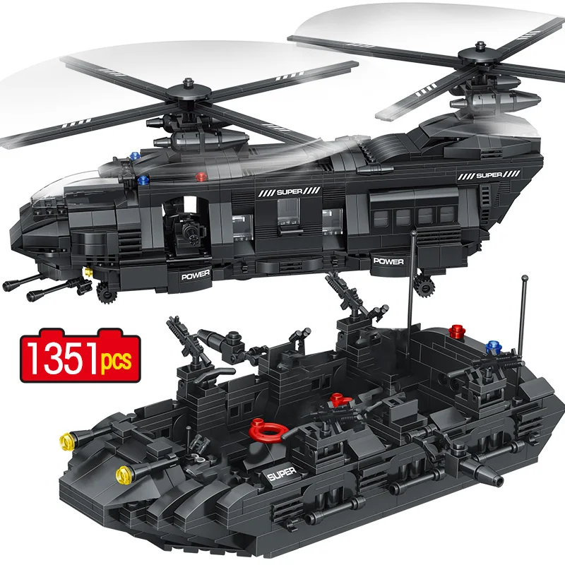  1351PCS SWAT Team Transport Helicopter Building Blocks legoingly Military City Police Figures Educa