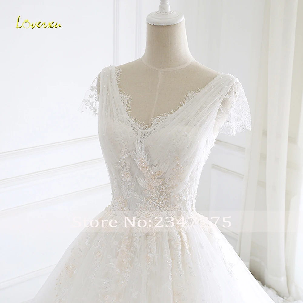 Loverxu Vestido De Noiva/кружевное свадебное платье с короткими рукавами, сексуальное свадебное платье принцессы с v-образным вырезом и аппликацией из бисера