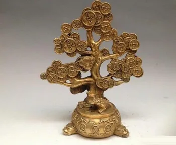 

Chinese Folk Copper brass Feng shui Lucky Wealth Money YuanBao C0in Tree Statue