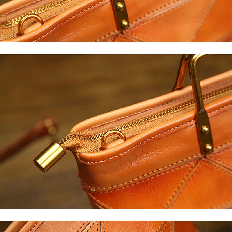 AETOO Vintage literary original handmade leather handbag geometric stitching small tote bag casual leather dumpling bag handbag