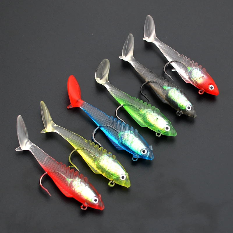 

Lead Head Fishing Lures 6pcs/set T Tail Jig Head Shad Soft Bait Silicone Jerkbait Artificial Swimbait with Jig Head Lead Hooks