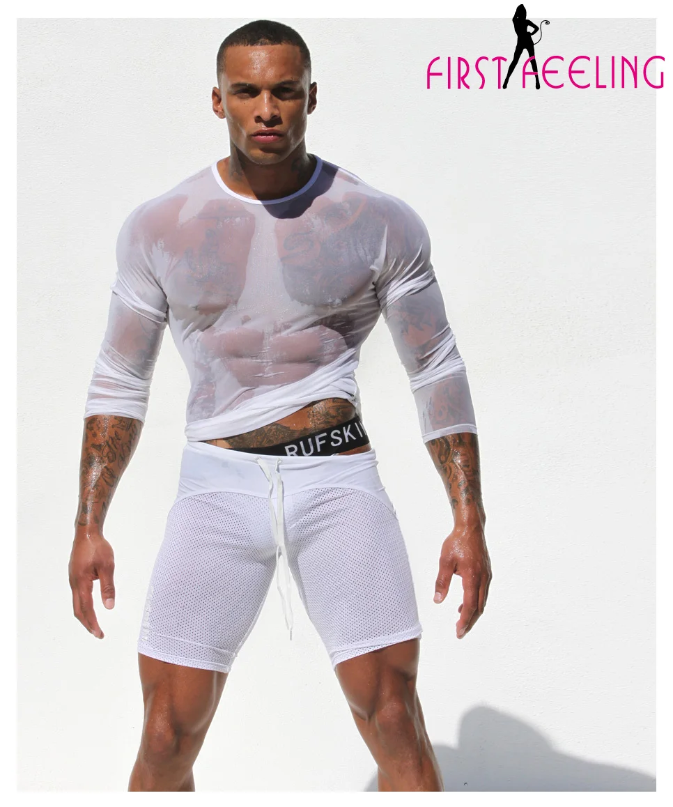 

Fashion Brand Men Sexy Black White Fishnet Mesh Undershirt Long Sleeve Breathable Ultrathin Tops Fetish Guy Gay Lingerie M/L/XL