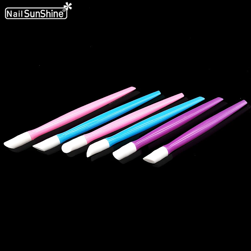 

10pcs/lot Soft Plastic Nail Cuticle Pusher Rubber Head Press Nail Stickers Pushers Acrylic Pedicure Manicure Salon Nail Tools