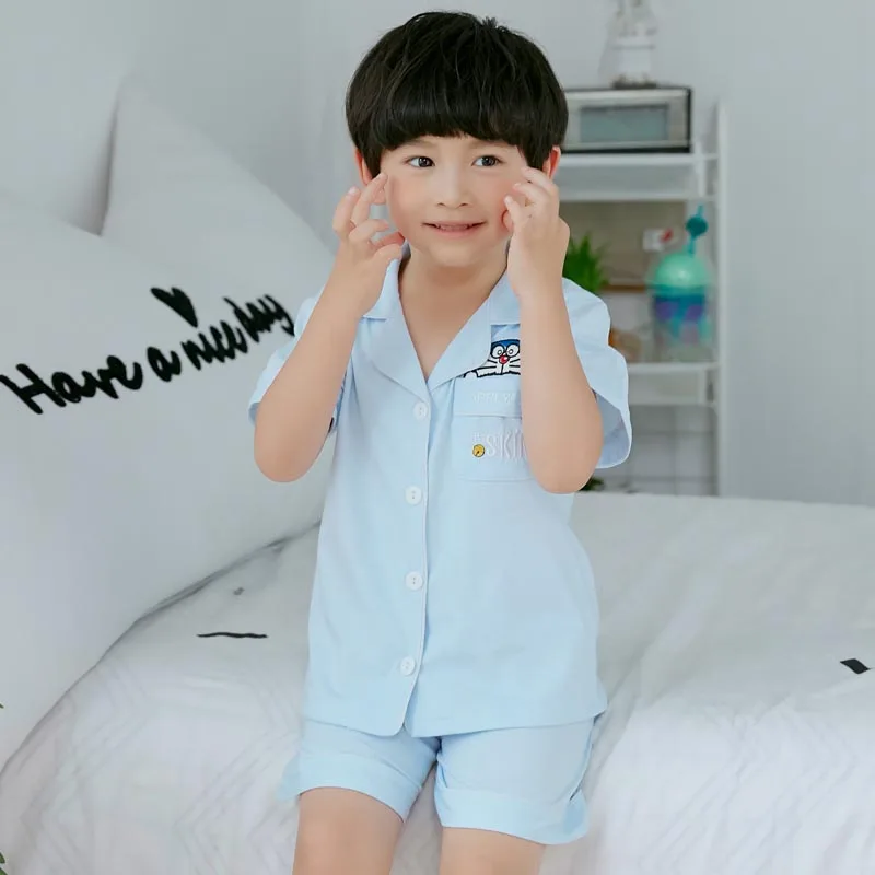

Summer Children Pajamas Suit Silk Pyjamas Boys Short-sleeved Slim Cartoon Satin Baby Home Clothing Kids Pijamas Sets nai641