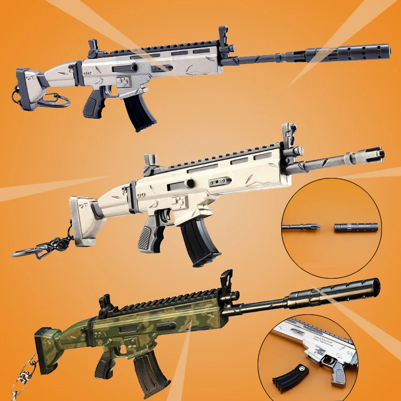 

Fort Night Keychain Battle Royale Action Figure Fortnight Scar Rifle Metal Weapon Gun Models Kids Christmas Gifts
