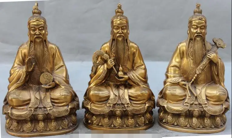 

S01117 10" Chinese Taoism Bronze Sanqing view 3 Gods Talisman On Dragon Ruyi Full Set