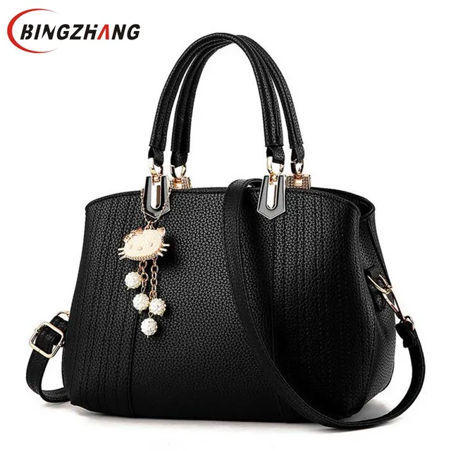 Cheap 2018 Girls Bag Cat Pendant Women Messenger Bag Ladies Beading Shoulder Bag PU Leather Hand Bag Lovely Crossbody  L4-3089