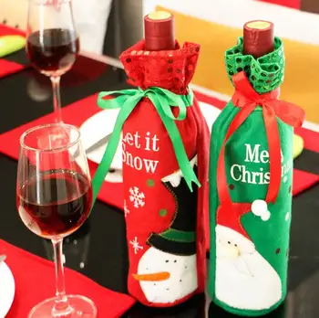 

Christmas Wine Bottle Covers Red Wine Bags Decoration Santa Snowman Style With Red Pretty Tie 2Pcs With Retail Package Drop DHL