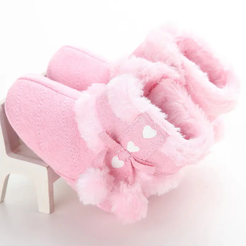 Для новорожденных малышей Снегоступы одноцветное Цвет зимняя теплая обувь детские противоскользящие Сапоги и ботинки для девочек - Цвет: Розовый