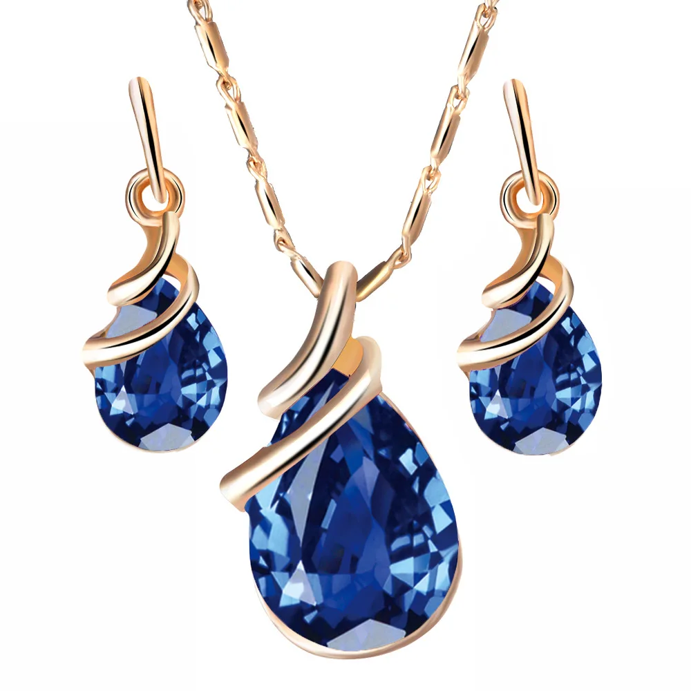 WKOUD сплава кристалла ожерелье серьги комплект 3 цвета jewellery наборы для женщин