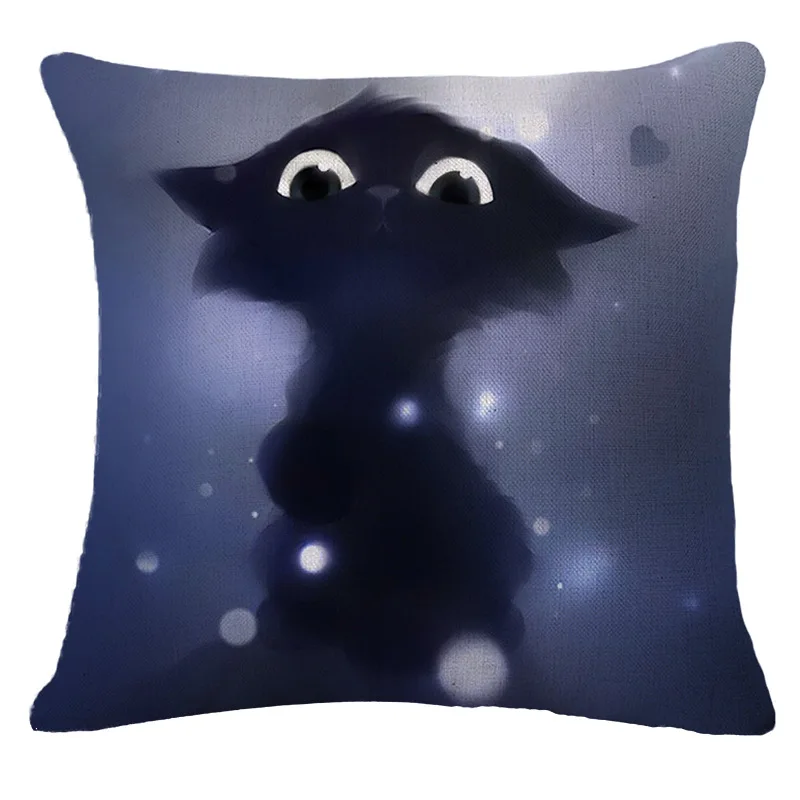

Cute Black Cat Decorative Cushion Cover 45x45CM Cotton Linen Square Throw Pillow Cover Animal Cushion Decorative Pillow Cace
