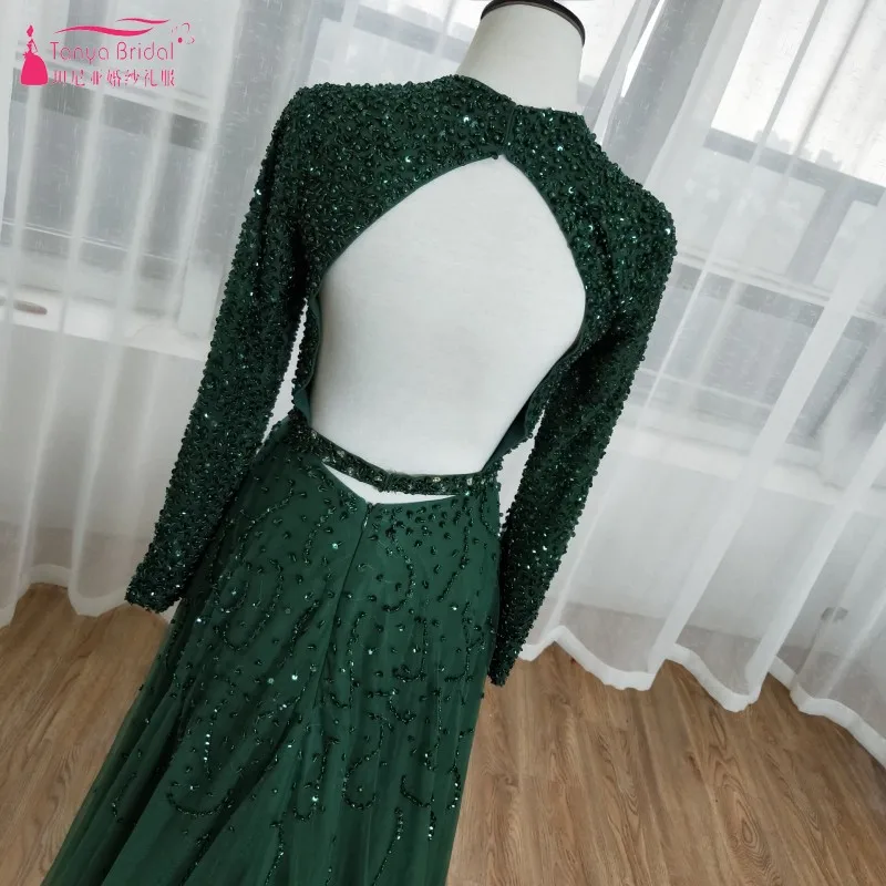 Темно-зеленые с v-образным вырезом, с длинными рукавами, шикарные платья для вечеринки, сексуальное вечернее платье с открытой спиной, а-силуэт, женское платье DQG183