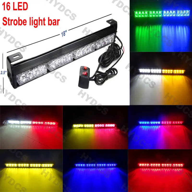 

CYAN SOIL BAY 18" 16 LED Car Emergency Warning Light Bar Traffic Advisor Strobe Flash Lamp White Red Amber Blue Green