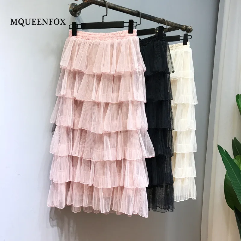 Новинка, летняя Длинная женская юбка с высокой талией, плиссированные юбки, Женская юбка макси, женская одежда