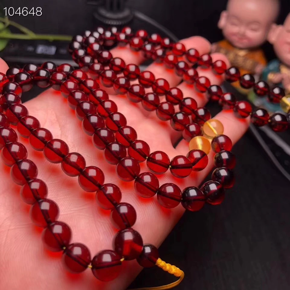 

Geniune Natural Blood Red Amber Women 7m 108 Prayer Round Beads Bracelet Stretch Crystal Stretch Bracelet Stone AAAA Certificate