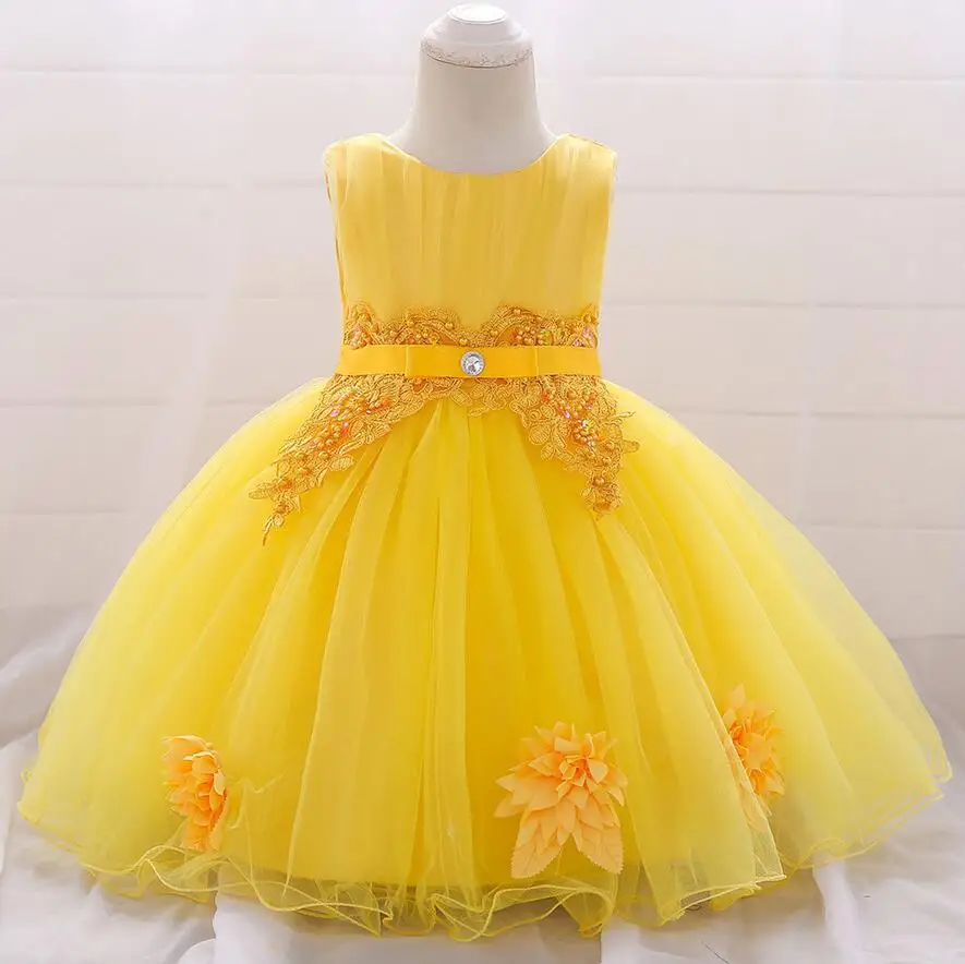 Желтое, розовое, красное, белое вечернее платье для маленьких девочек, расшитое бисером, стразы, вышивка от 0 до 24 месяцев, платье с цветочным узором для девочек на свадьбу, день рождения - Цвет: Синий