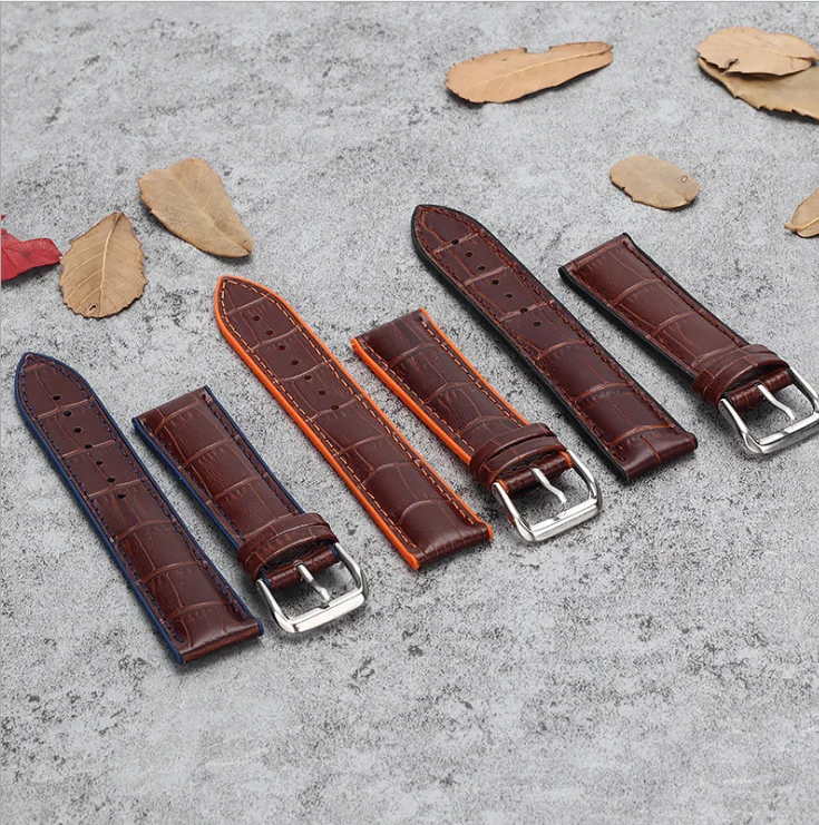 

Genuine Leather WatchBand Stainless Steel Buckle Clasp watch band leather strap 12,14, 16,18,20,22,24mm