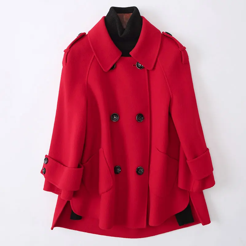 Новое двубортное шерстяное пальто, женское короткое повседневное Двустороннее пальто JY28607