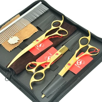 

7.0Inch Meisha Golden Professional Pet Cutting Scissors 6.5InchThinning Shears Curved Dog Grooming Scissors with Comb Bag HB0093