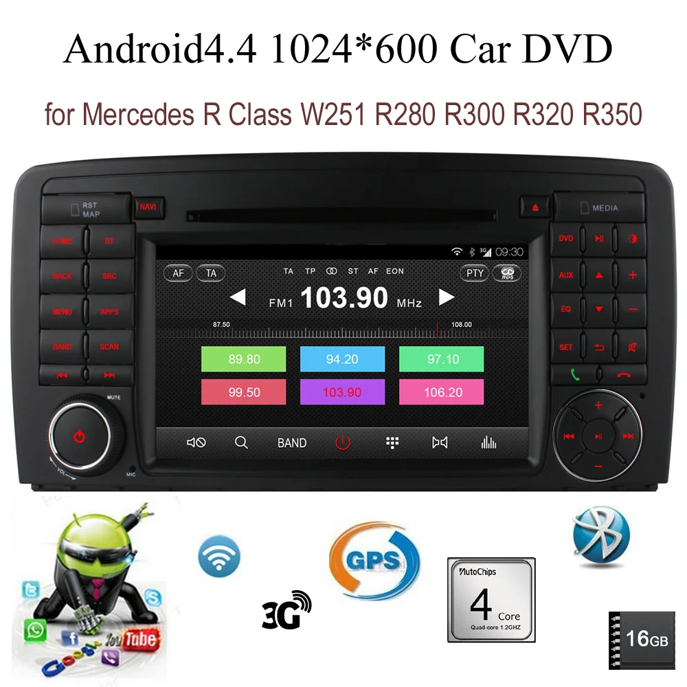 Android4 4 Quad Core For Benz R Class W251 R280 R300 R320 R350 radio DVD support